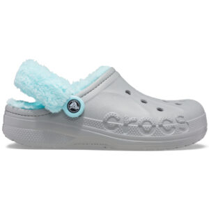 Baya Lined Fuzz Strap Clog - Light Grey/Ice Blue